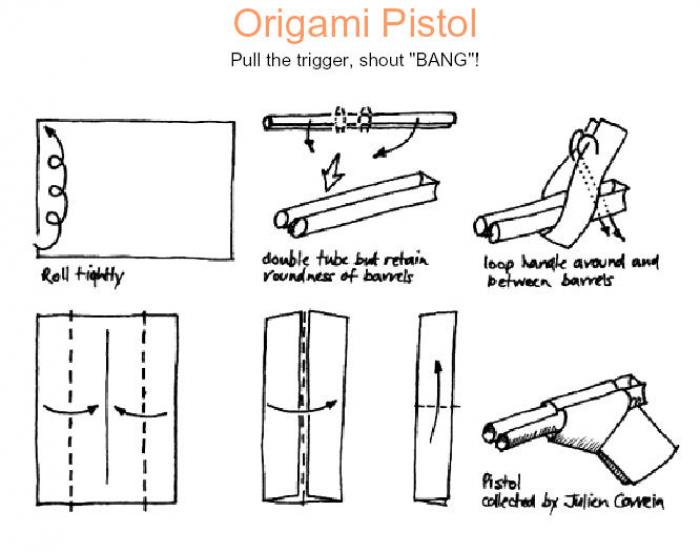 Оригами пистолет из бумаги